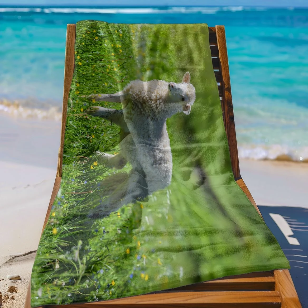 Serviette de Plage Moutons Verts Herbe Serviette de Bain Sport Piscine Toilette Microfibre Piscine Anti Sable Drap de Plage Bain xxl Ultraléger Portable Towel Absorbant Séchage Rapide 200x220cm