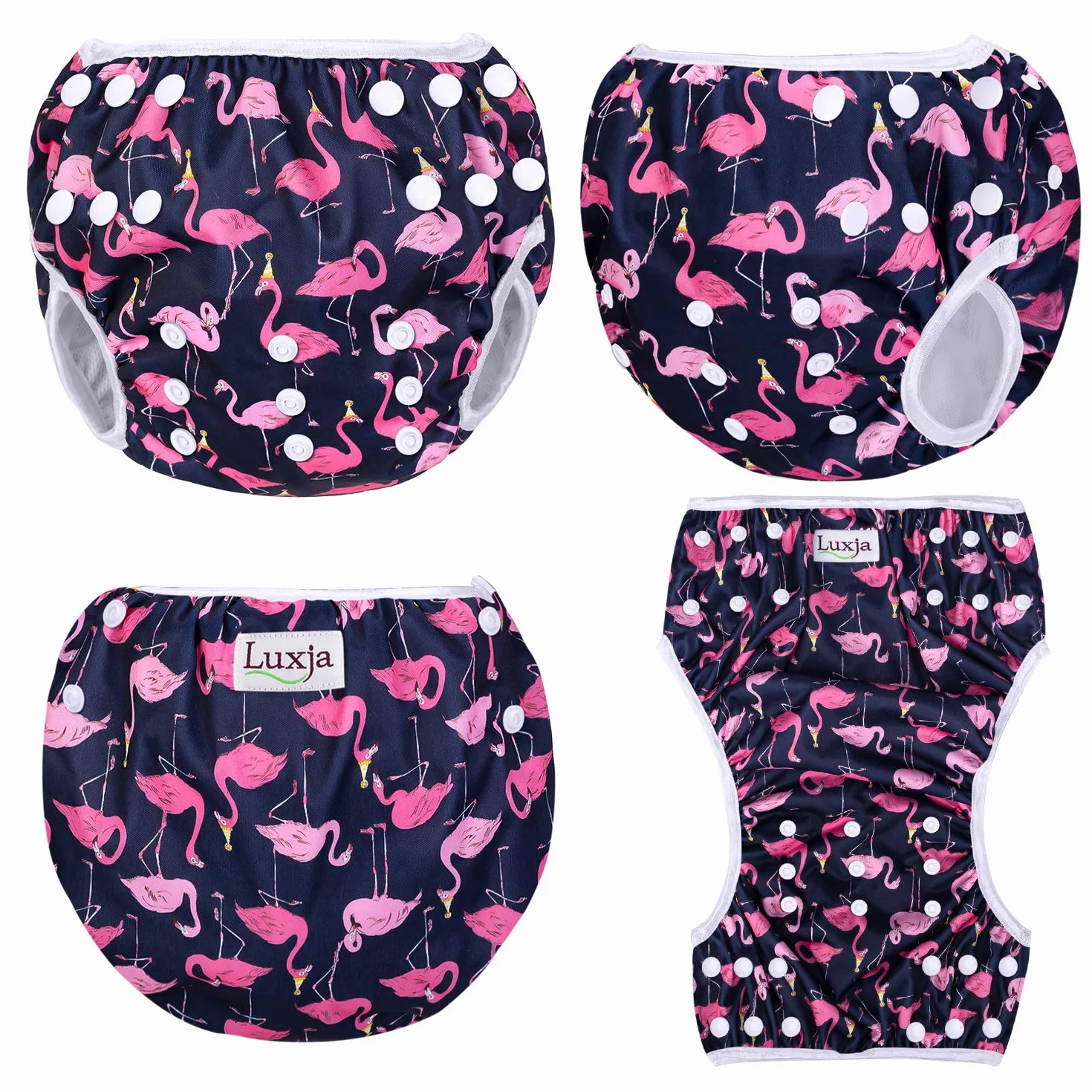 Luxja Couches de Bain Bébé Maillot de Bain 2PCS Lavable Réutilisable Ajustable 0-3 Ans Flamingo Papillon