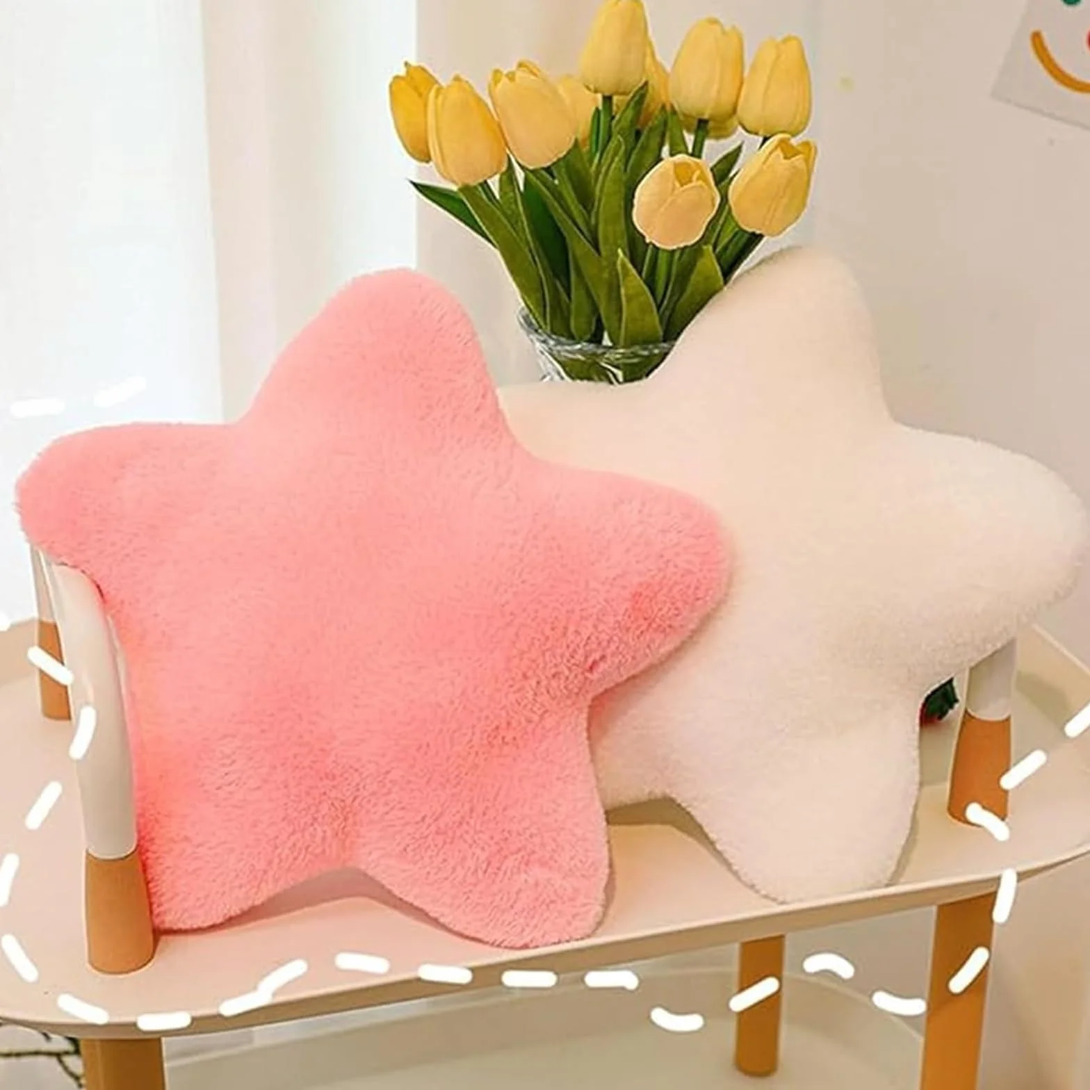Coussin décoratif en forme d'étoile 30 cm rose clair peluche enfant