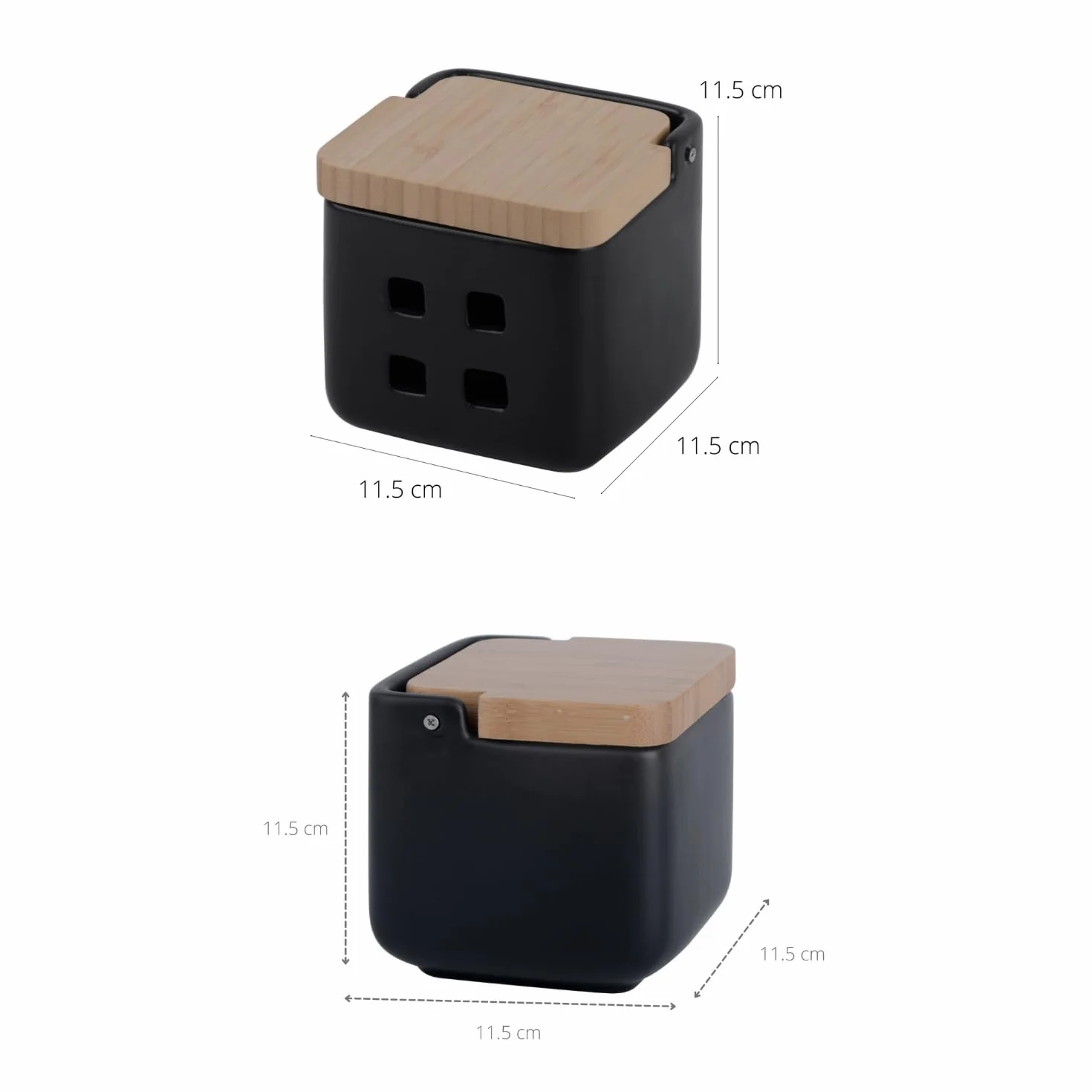 Set d'accessoires de cuisine salière pot à ail céramique bambou couvercle basculant 11,5 cm noir