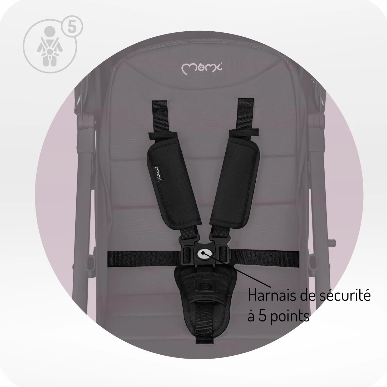 MoMi ESTELLE Poussette compacte légère pliable 6 mois 15 kg dossier inclinable repose-pieds réglable roues amorties grand panier harnais 5 points
