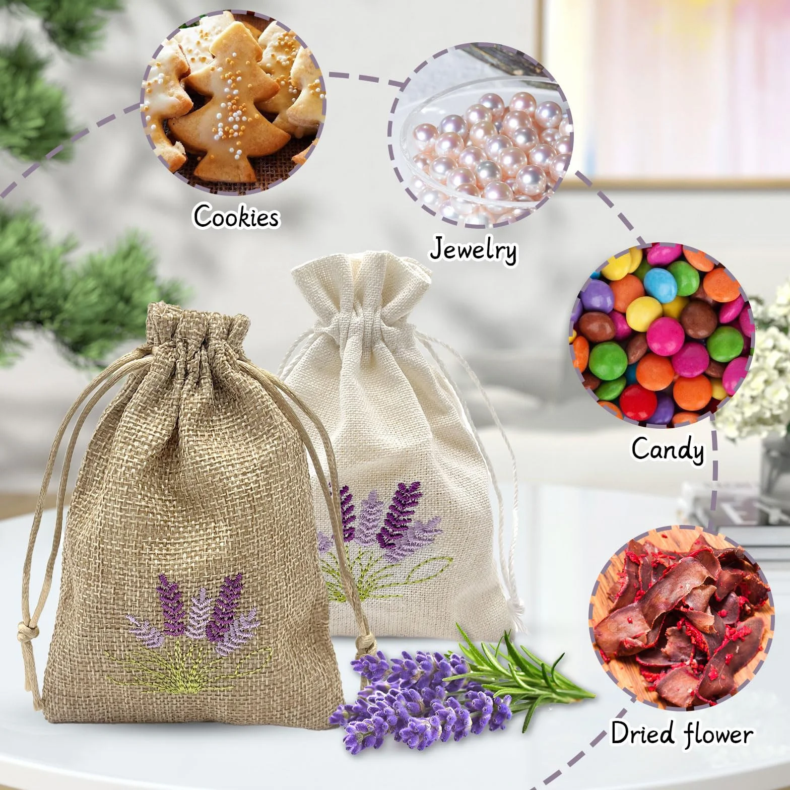 Sachets de lavande vides à remplir avec cordon de serrage, coton et lin, lot de 12