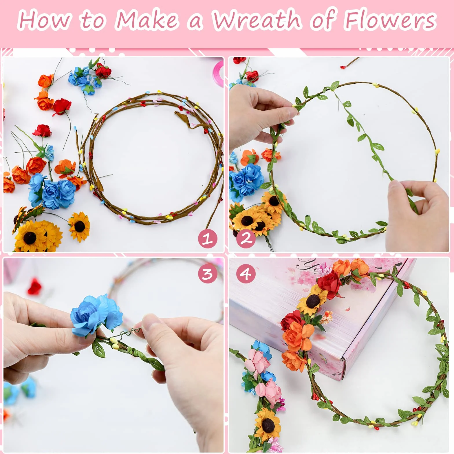 Meetory Couronne de fleurs adulte Kit bricolage bijoux cheveux fête anniversaire mariage