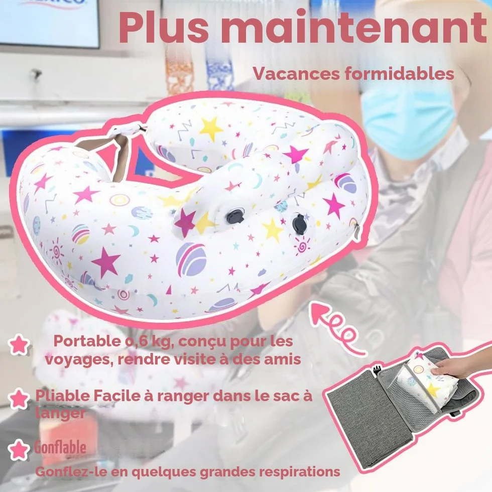 Coussin d'allaitement gonflable de voyage avec ceinture réglable et housse amovible en coton