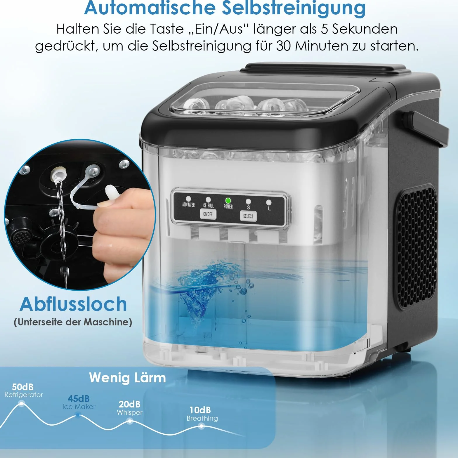 Machine à Glaçons Autonettoyante 12kg/24h 9 Glaçons/6min 2 Tailles avec Poignée de Transport et Cuillère
