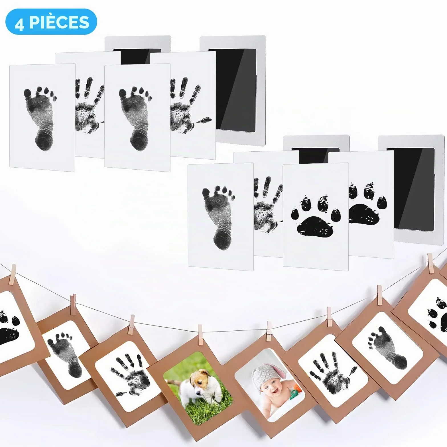 Kit Empreinte Pieds et Mains Bébé Enfant Clean Touch Tampons Bébé Encre Sûre Inoffensive Sans Contact