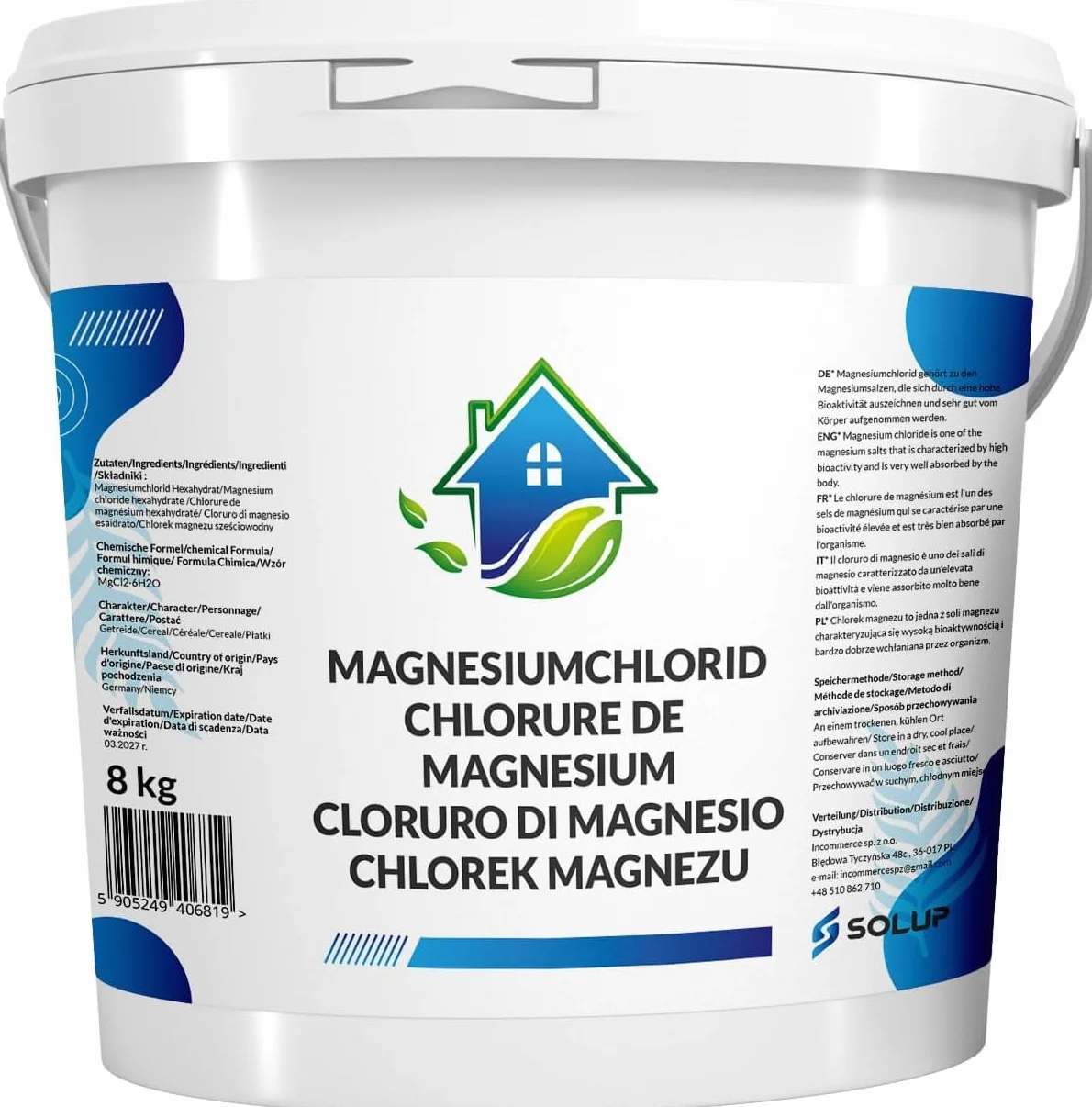 Chlorure de Magnésium Flakes 8 kg Cristaux de Magnésium pour Spa Sel de Bain Relaxant Hexahydraté