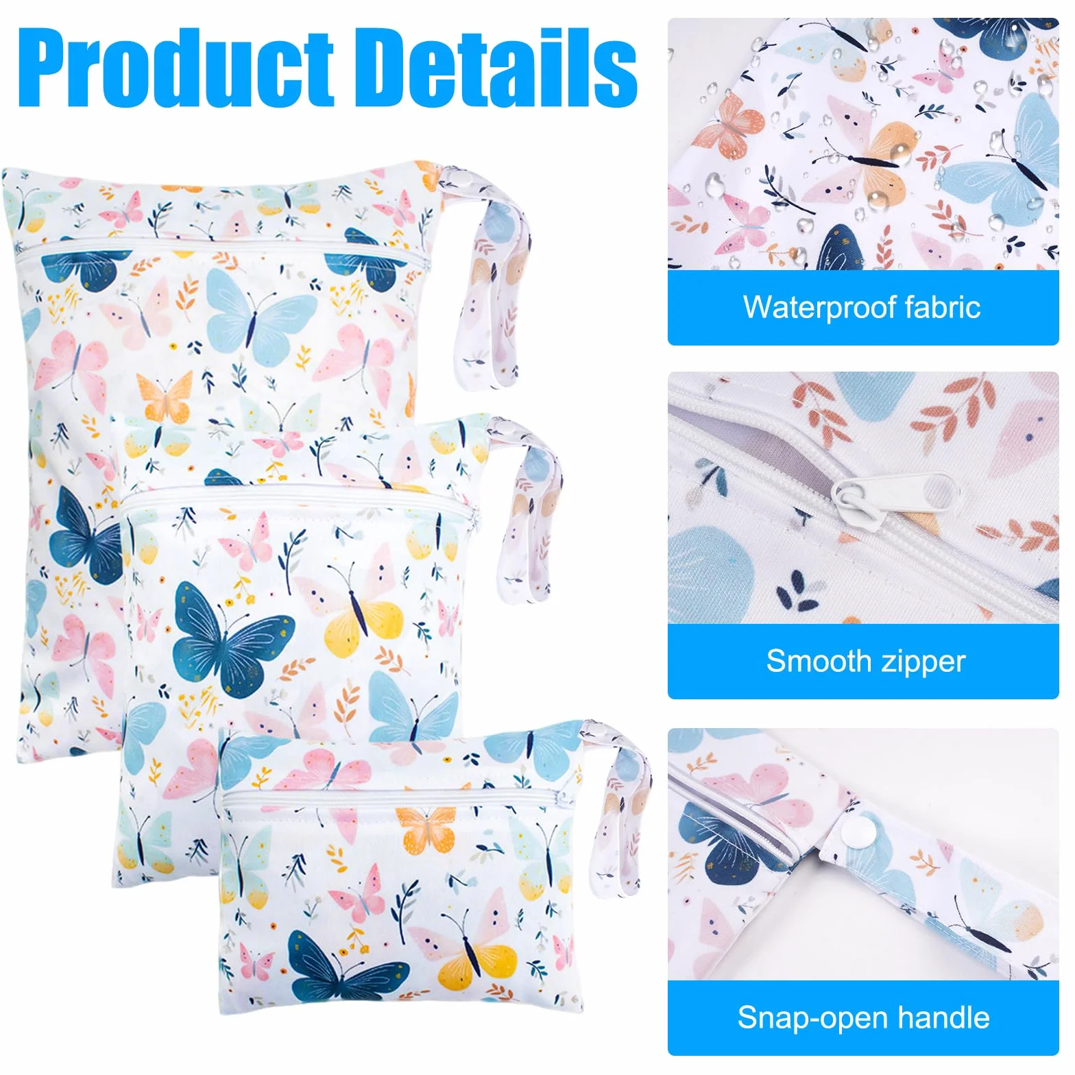 Sacs à Couches Lavables 3 Pièces Wetbag Imperméable avec Poignée pour Bébé Voyage Plage