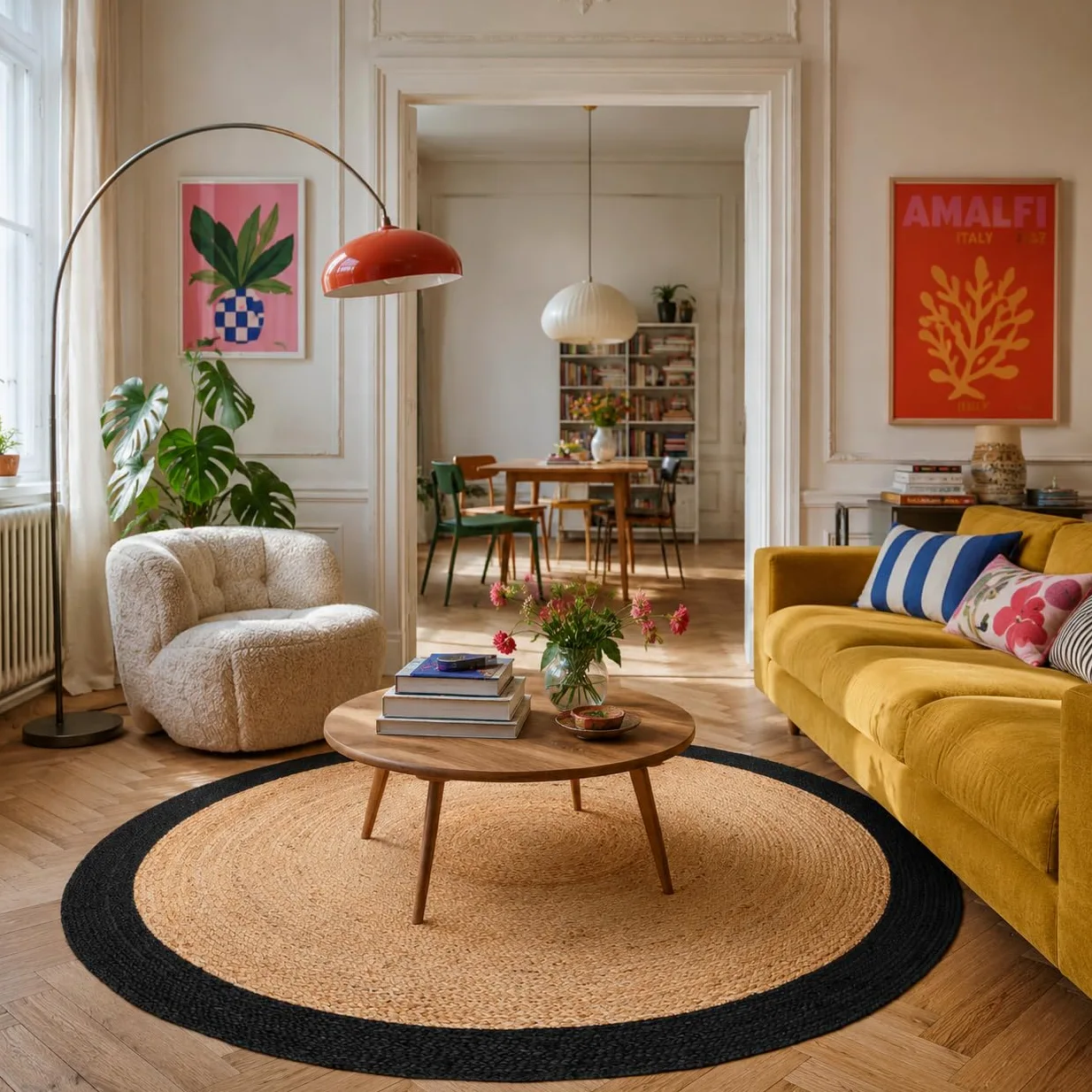 Pergamon Tapis Jute Salsa Bordure Noire Rond – Fibre Naturelle Fait Main
