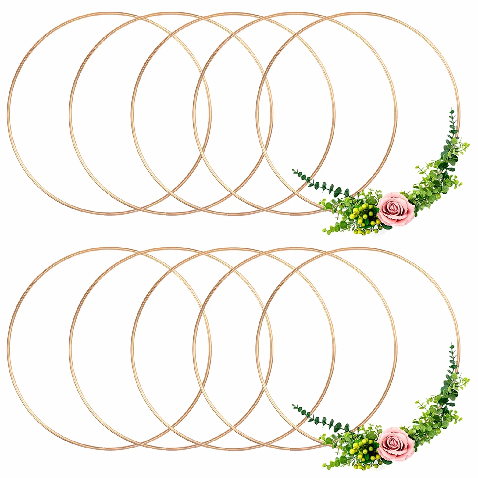 Anvin 10 anneaux ronds métal 10 cm macramé attrape-rêves or rose