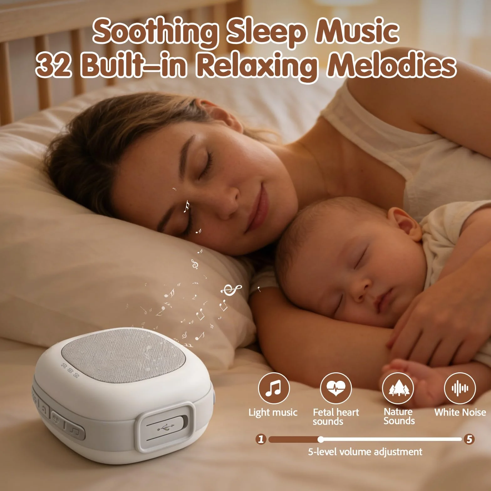 Gemmac Machine à Bruit Blanc Portable avec Veilleuse Intégrée - 32 Sons Apaisants, 7 Couleurs, Minuterie