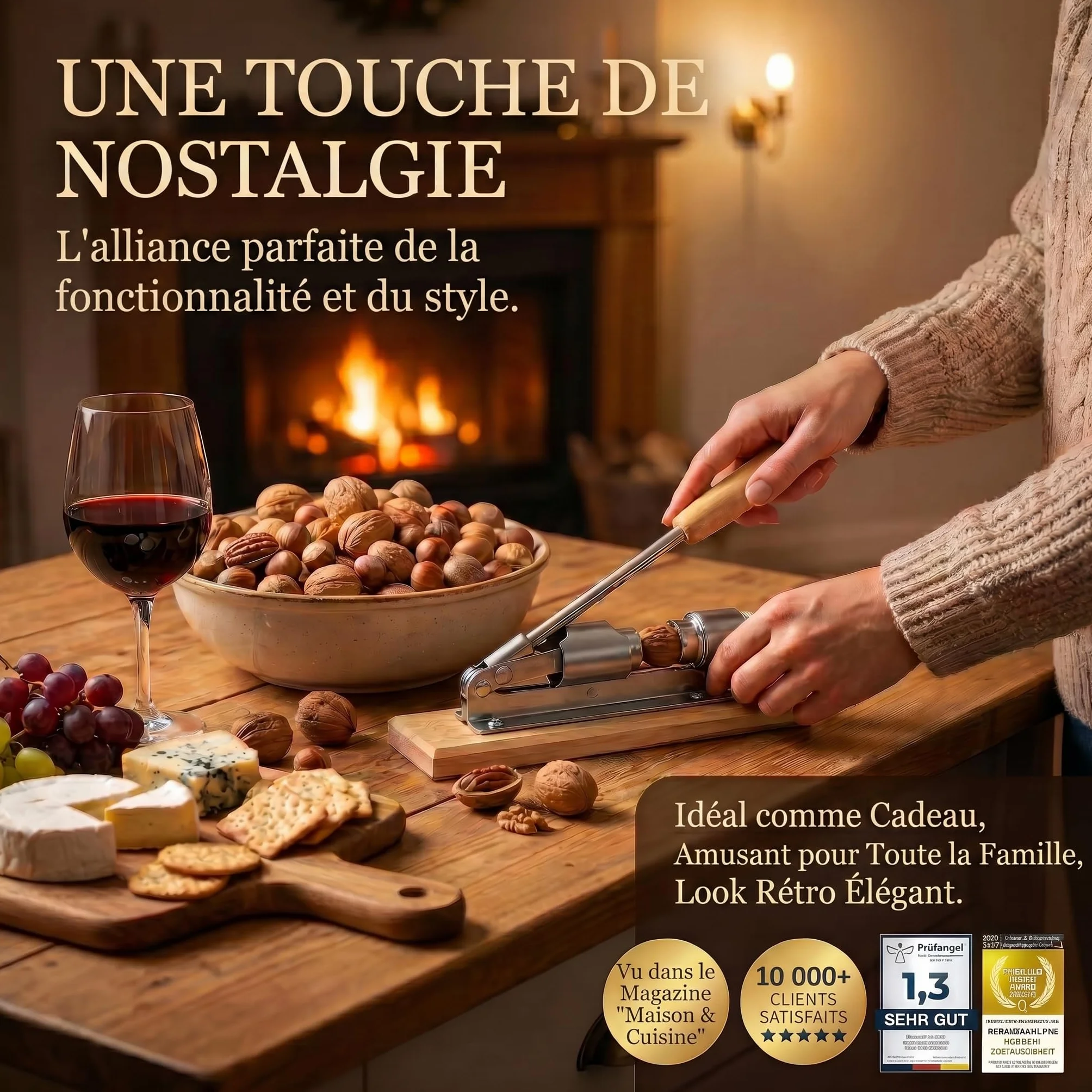Casse-noisettes en acier inoxydable avec levier réglable
