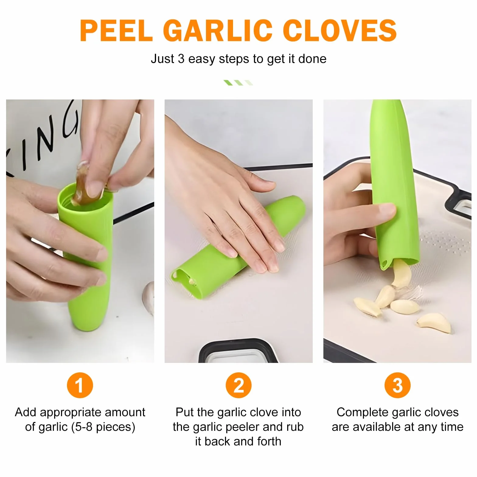 Éplucheur d'ail en silicone lot de 3 sans BPA qualité alimentaire
