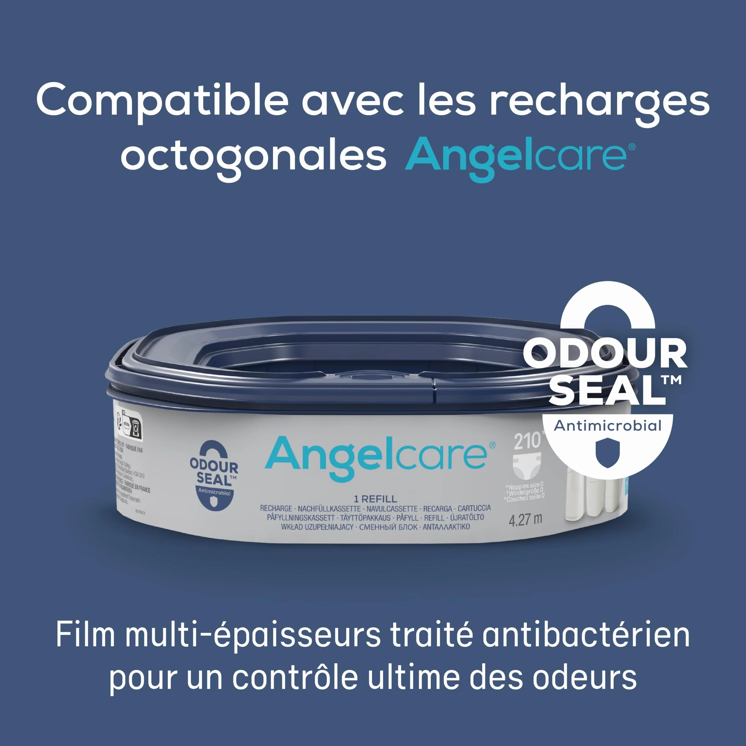 Angelcare Poubelle à Couches Classic XL Anti-Odeur Haute Capacité 1 Mois 190 Couches