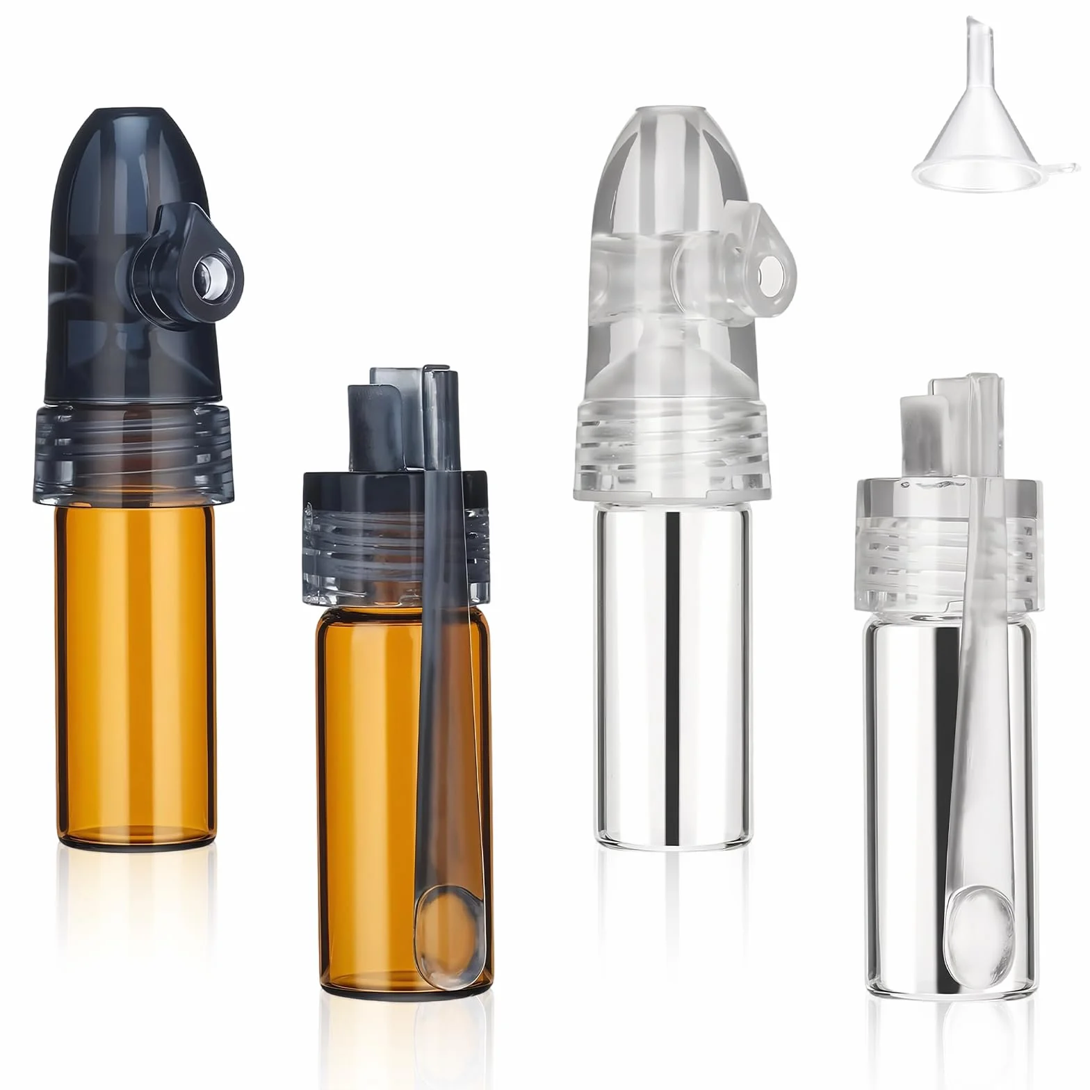 Pot à Épices Verre 4 Pièces avec Entonnoir, Brun et Blanc, pour Camping et Voyages