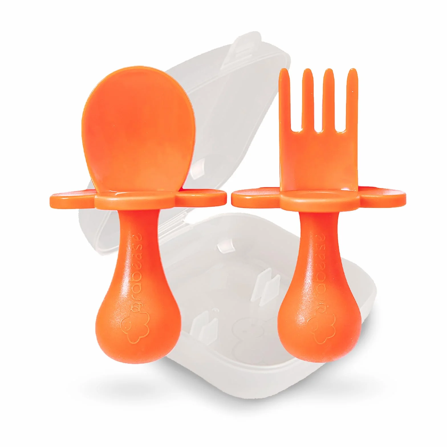 Grabease Argenterie bébé cuillères fourchettes sans BPA Orange 1 ensemble