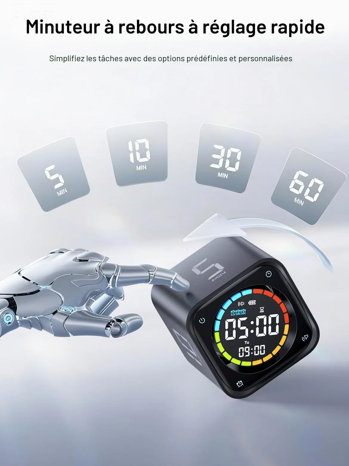 Ticktime TK3 Pomodoro Timer pour Étude, Travail, Tâches, TDAH, Cuisine | Pomodoro Timer, Flip 5/10/30/60 min Countdown, Custom Timer & Chrono, 3 Options Rappel, Écran Clair, 3 Alarmes Réglables