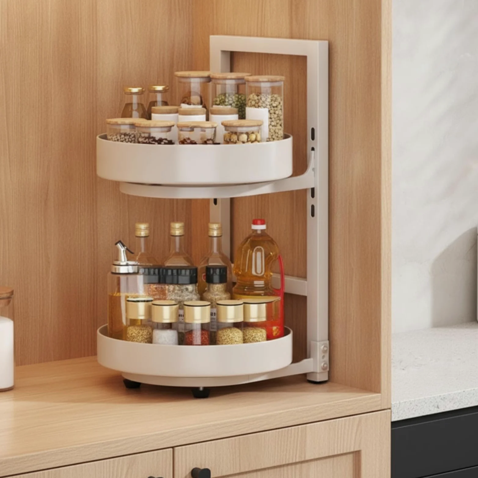 Étagère à Épices Compact Organisateur Cuisine peu Encombrant Rangement, Double Couche, Blanc Laiteux