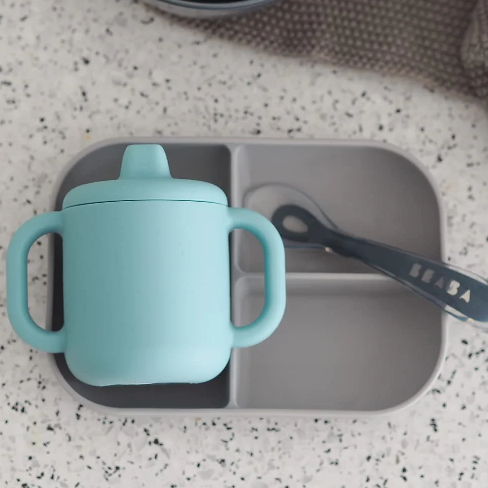 Béaba Tasse d'Apprentissage Bébé, Silicone, Bec Souple, Bleu