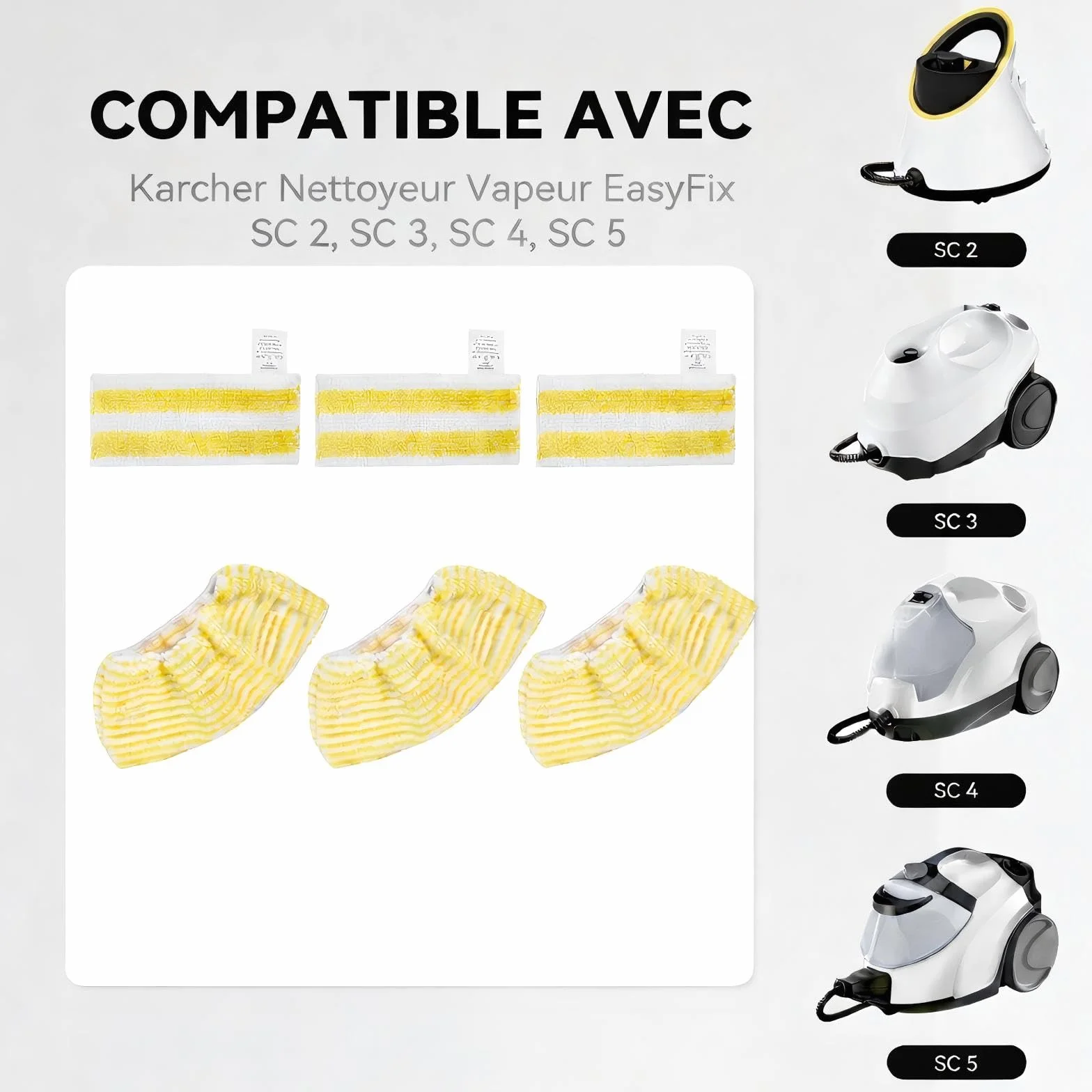 Lot De 6 Chiffons En Microfibre Compatibles Karcher EasyFix SC 1 SC 2 SC 3 SC 4 SC 5 Accessoires Nettoyeur Vapeur