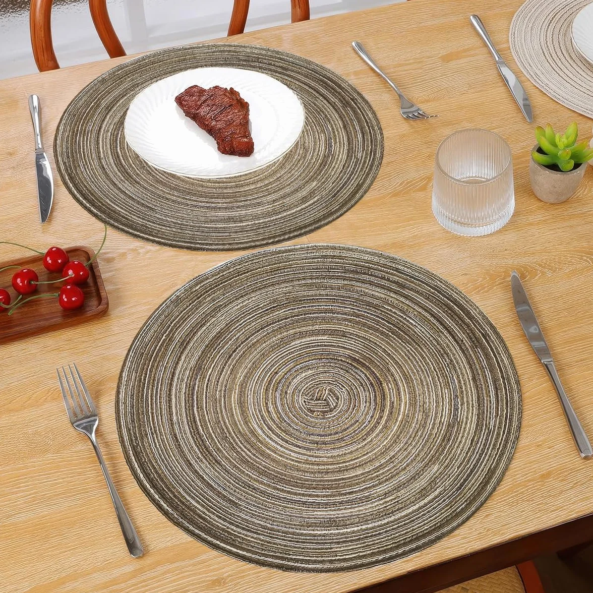 Set de Table Rond 30 cm 6 Pièces en Coton Tressé Lavable Résistant à la Chaleur Antidérapant