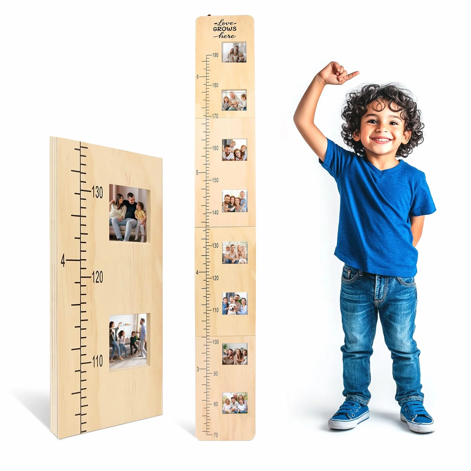 Toise Enfant Bois Massif Personnalisée 70-190 cm avec Cadre Photo Cadeau