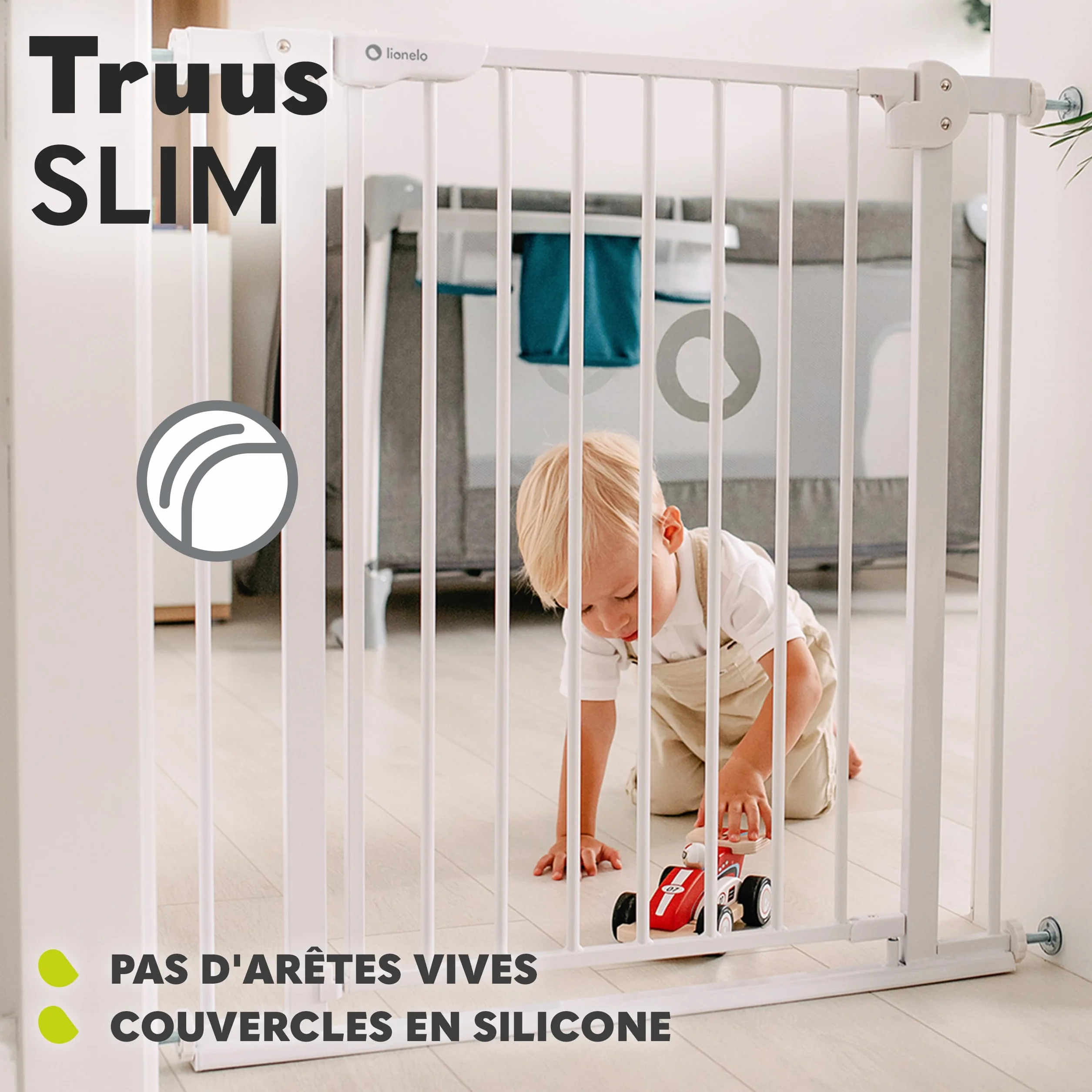Lionelo Truus Slim Barrière de Sécurité Enfant et Chien 75-105 cm, Pression sans Perçage, Double Verrouillage