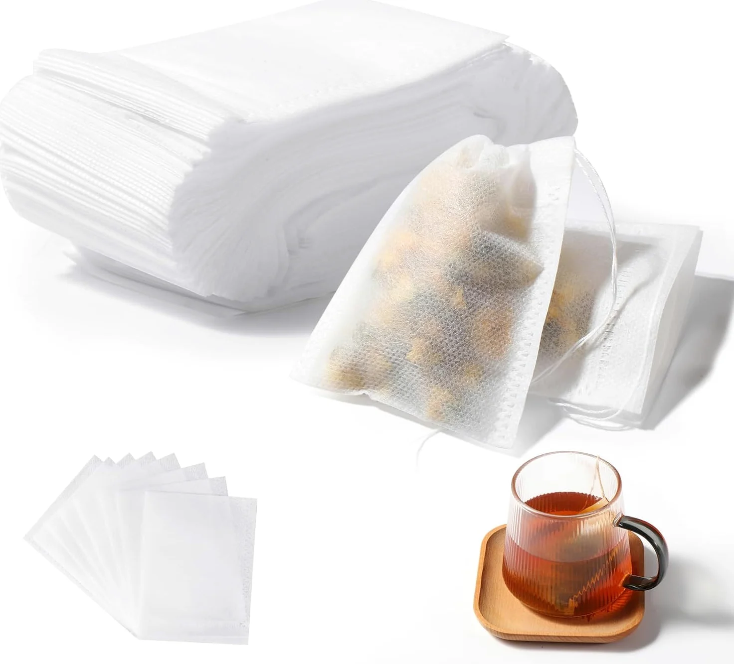 Vinabo 400 Filtre à Thé Jetable, Sachet The a Remplir Jetable avec Cordon de Serrage, 7 X 9 cm Sachet de Thé Réutilisable, pour Thé En Vrac, Café, Thé de Fleurs, Herbes, Epices, Lavande (Lot de 5)