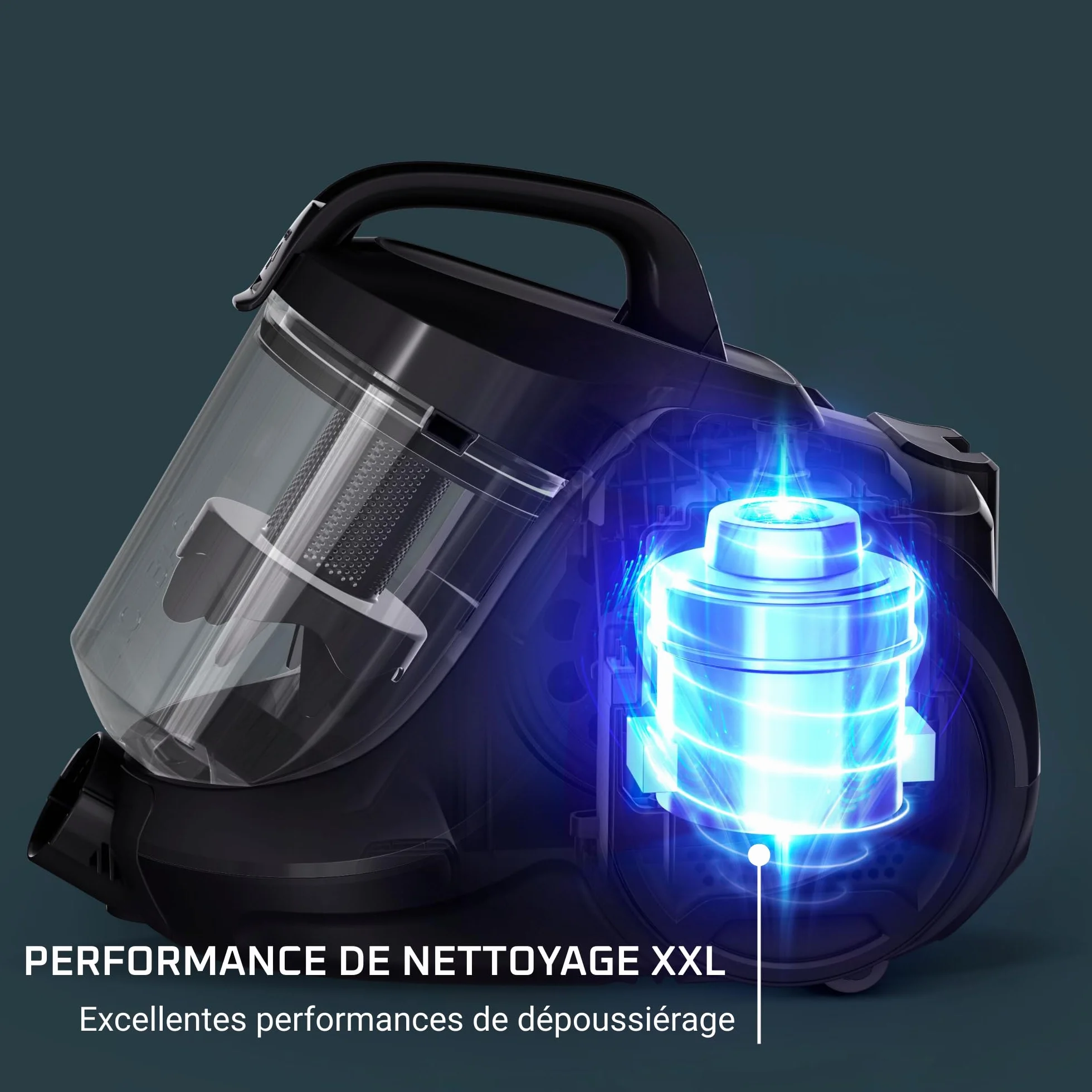 Rowenta Compact Power Cyclonic Aspirateur Sans Sac 1,5L RO3731EA Noir Turquoise
