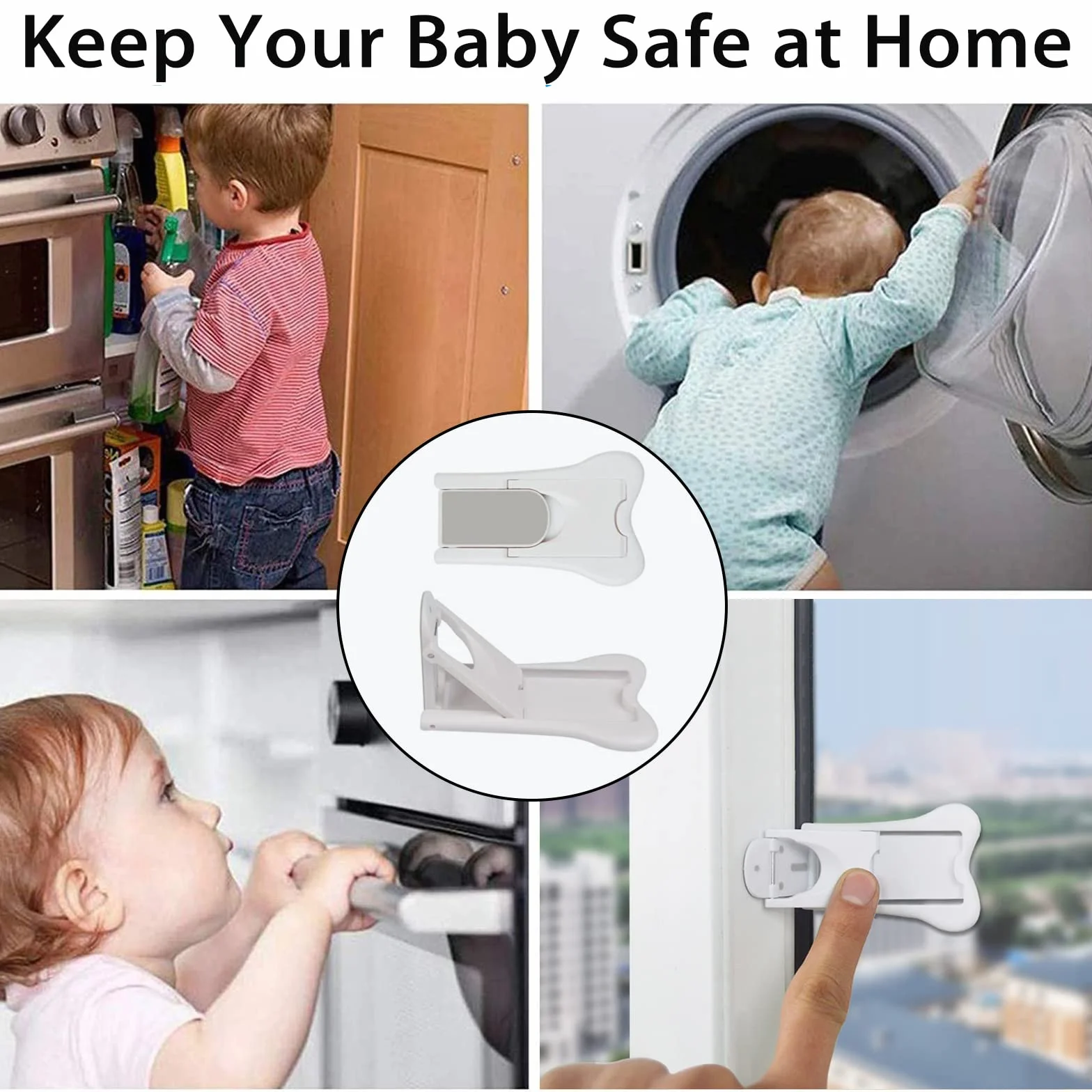 Bloc Porte Sécurité Bébé, Bloque Porte Coulissante Auto-adhésif Sans Percer, Verrouillage Enfant pour Porte Armoire Placard Fenêtre