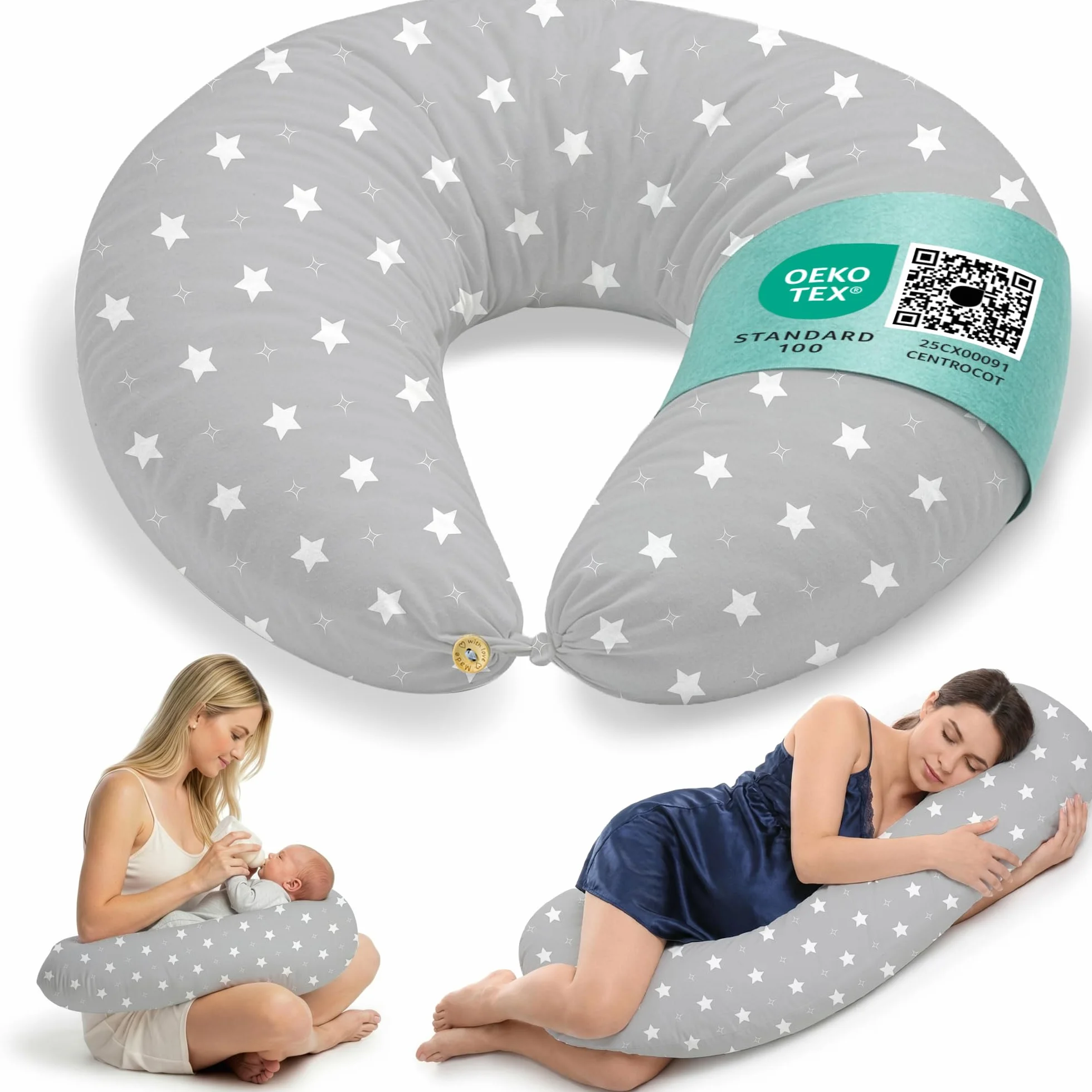 Oreiller de Grossesse et Allaitement XXL Coussin Multifonctionnel avec Taie en 100% Coton pour Dormir sur le Côté
