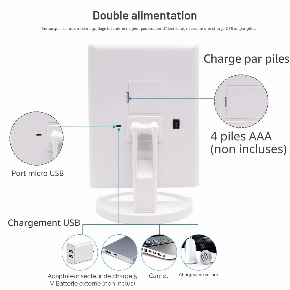 WEILY Miroir de Maquillage 3 Volets avec 21 LED Tactile Blanc