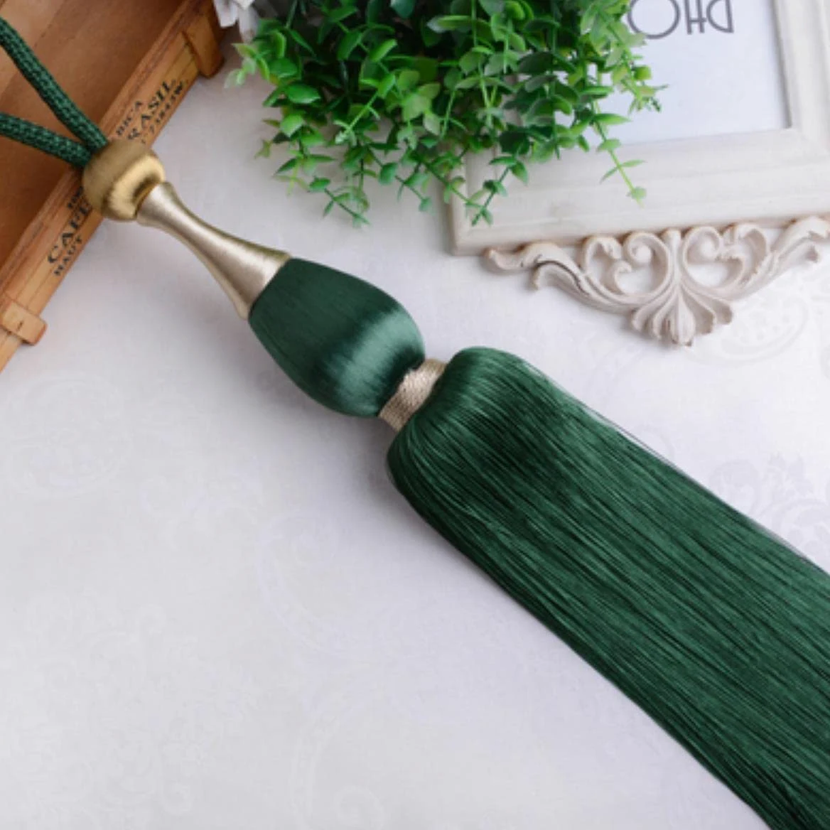 2 Pcs Rideau Gland Embrasses Suspendus Lier Cordes Ceinture Boule Boucle Crochet Titulaire Rideau Accessoire Embrasse-Vert Foncé