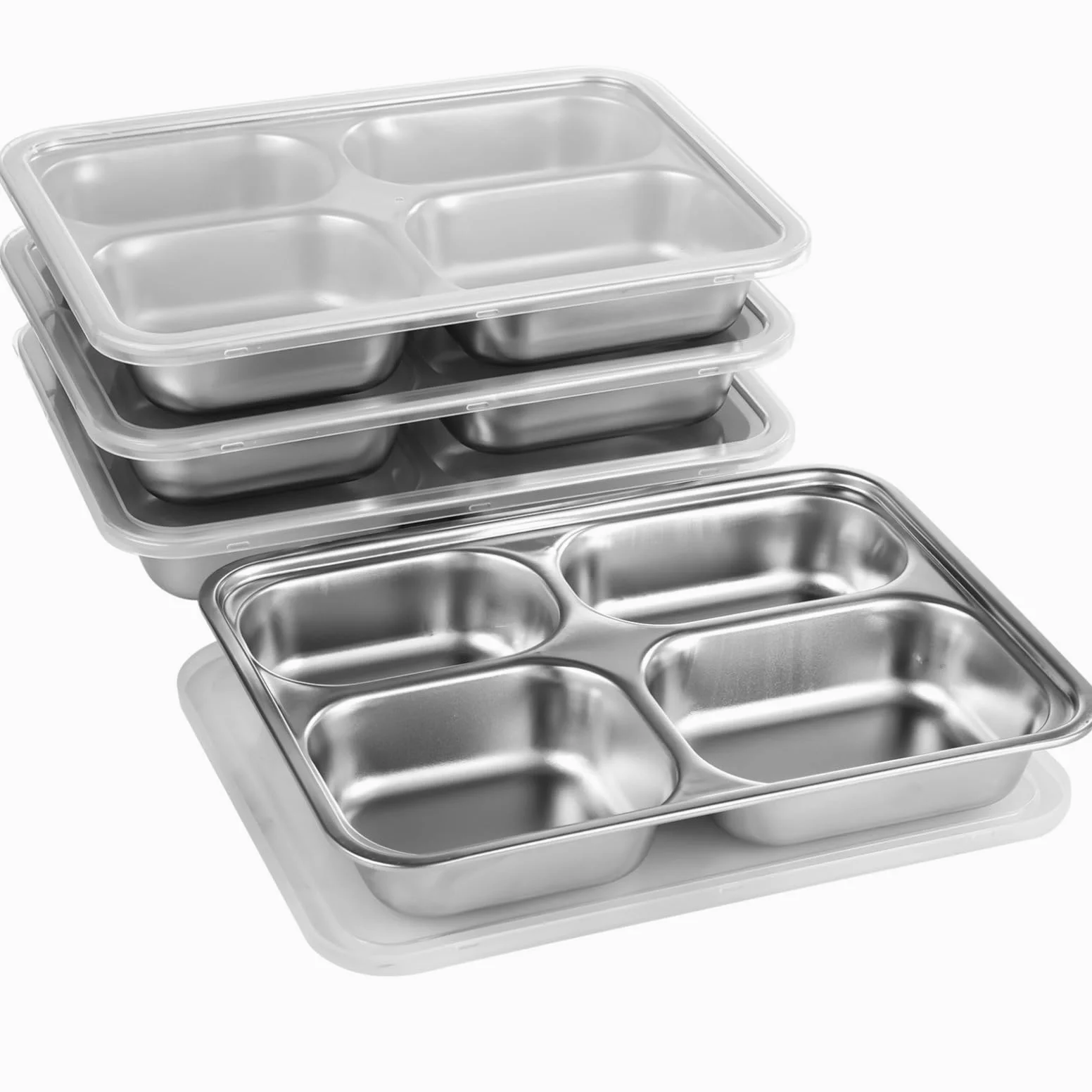 Lot de 4 boîtes à bento en acier inoxydable avec couvercles pour enfants et adultes, plateaux à déjeuner réutilisables