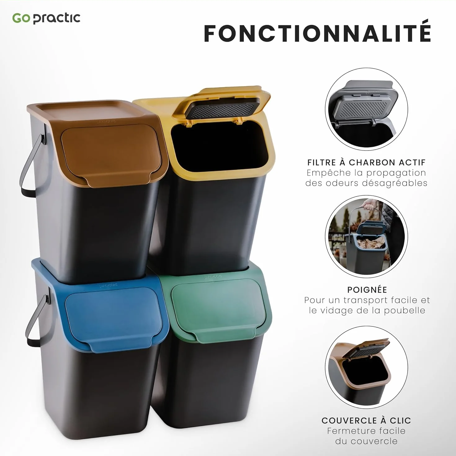 Set de Poubelles de Cuisine 4 Pièces 25L+4.5L Recyclage Biodégradable Conteneur à Déchets