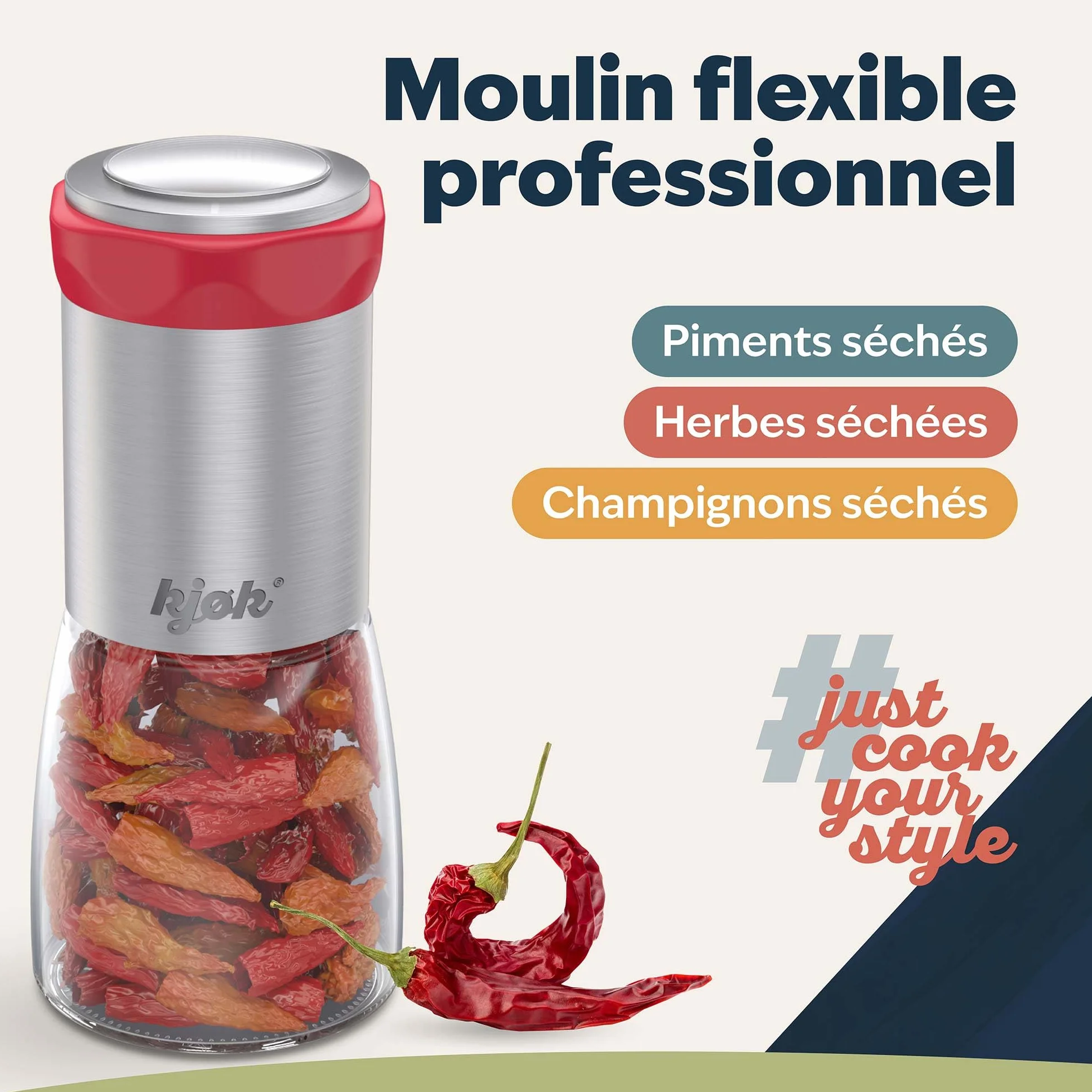 Moulin à piment en acier inoxydable et verre 100ml