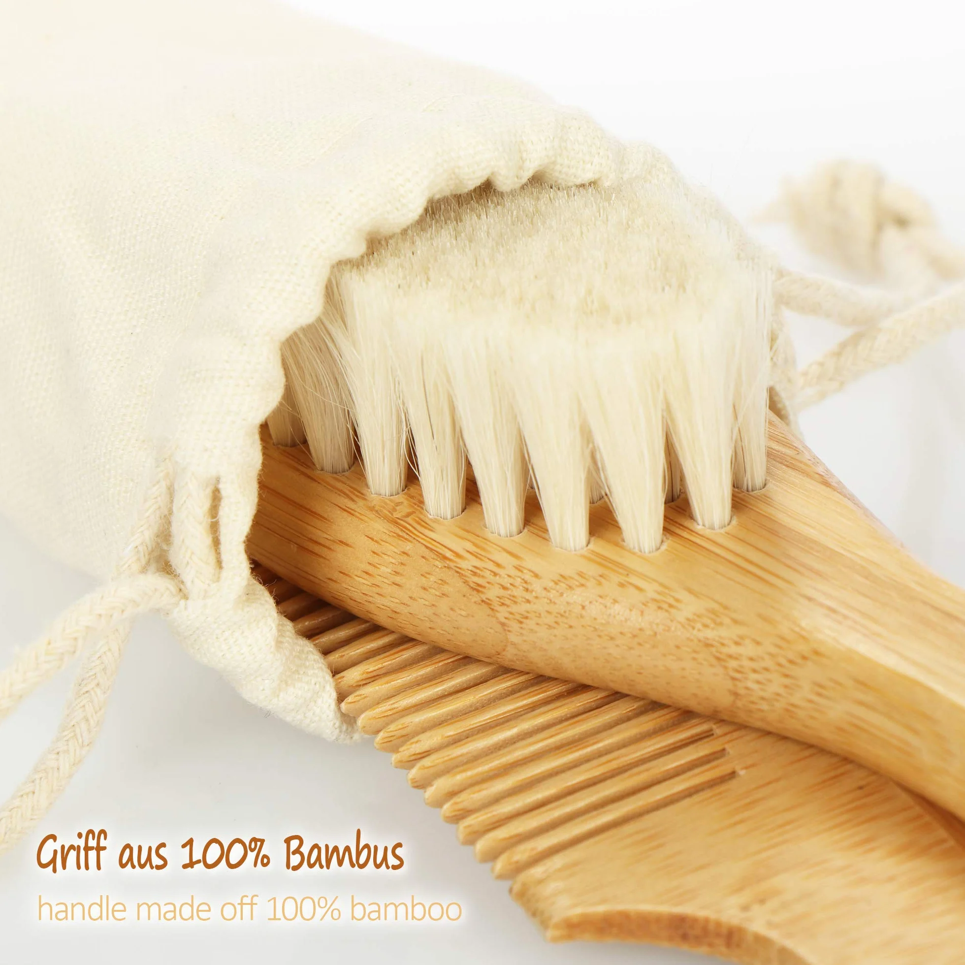 Ensemble de Soins capillaires bébé Brosse à Cheveux en Bambou Poils Doux Laine Peigne Mouton