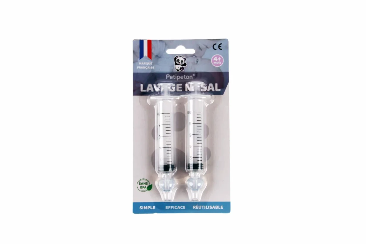 Seringue Nasale Bébé Lot de 2 - Dispositif de Rinçage Nasal - Nettoyeur Nez Irrigation Nasale Sans BPA