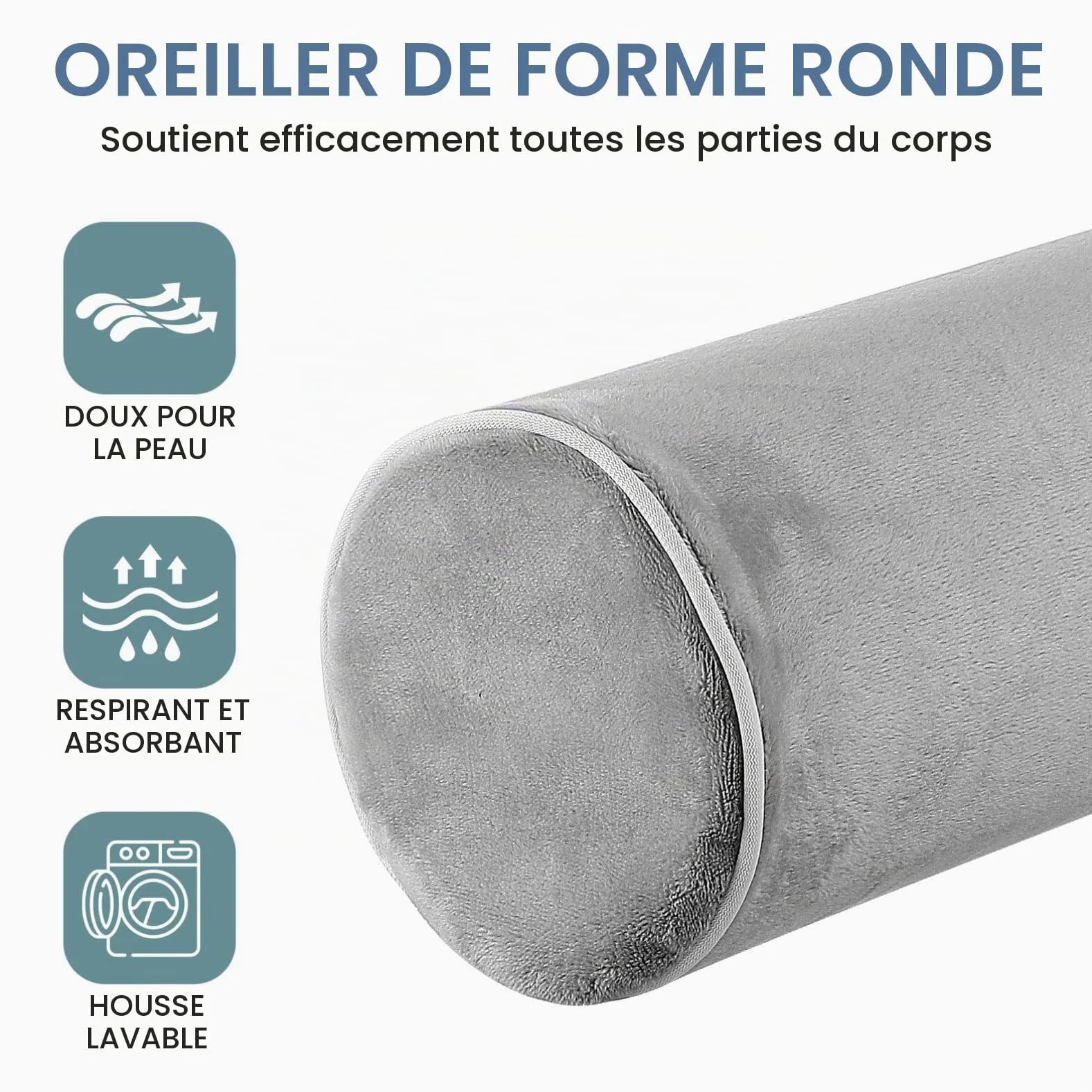 BESPORTBLE Oreiller Ergonomique Cervical Cylindrique en Mousse À Mémoire De Forme 17"X4" pour Voyage Et Soutien du Cou Coussin De Cale pour Fauteuil Et Lit