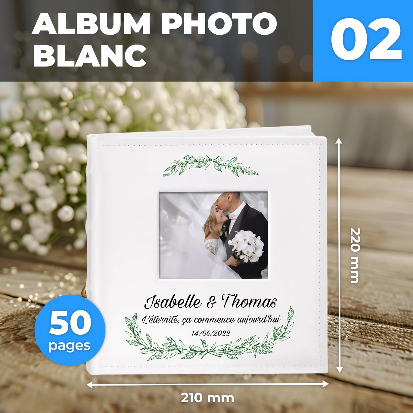 Maverton Album photos à pochettes personnalisé avec poche ouvrable couverture cadeau mariage