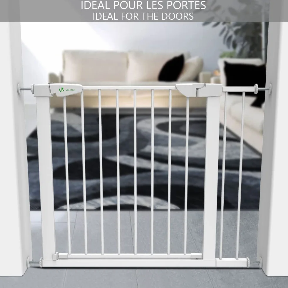Barrière de Sécurité Extensible 88-96cm Métal Blanc 74cm Fermeture Auto Magnétique sans Perçage