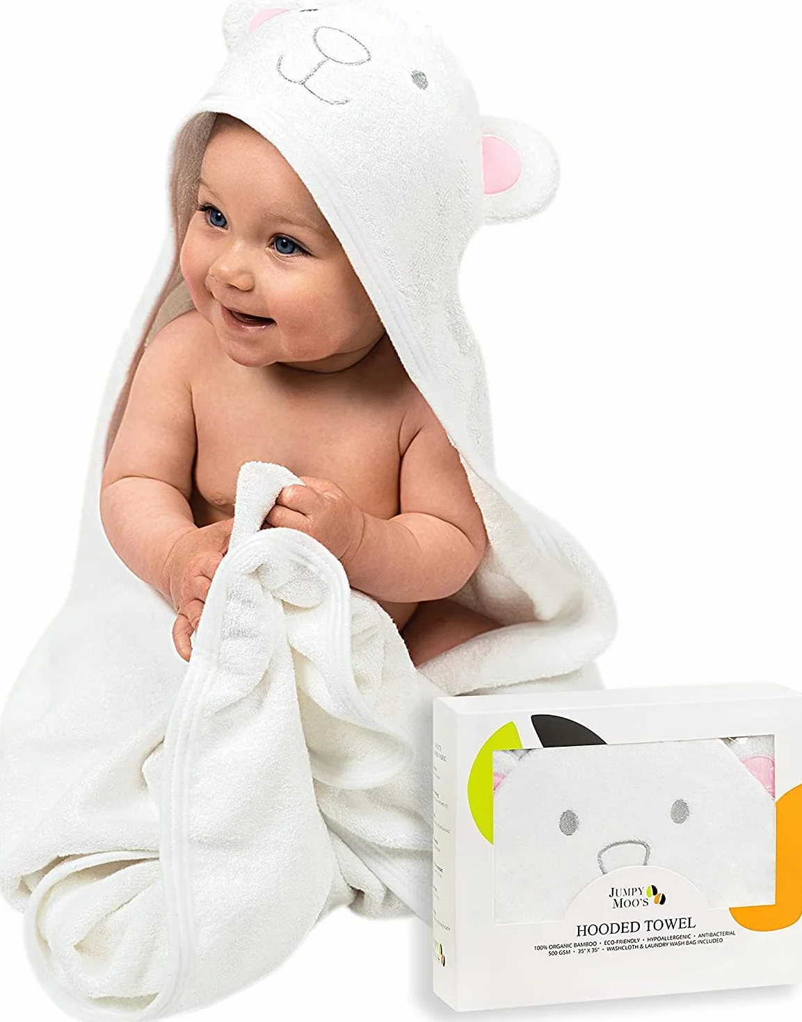 Cape de Bain Bébé 100% Bambou Biologique 90 x 90 cm - Cadeau Naissance Fille, Hypoallergénique, Épais et Absorbant