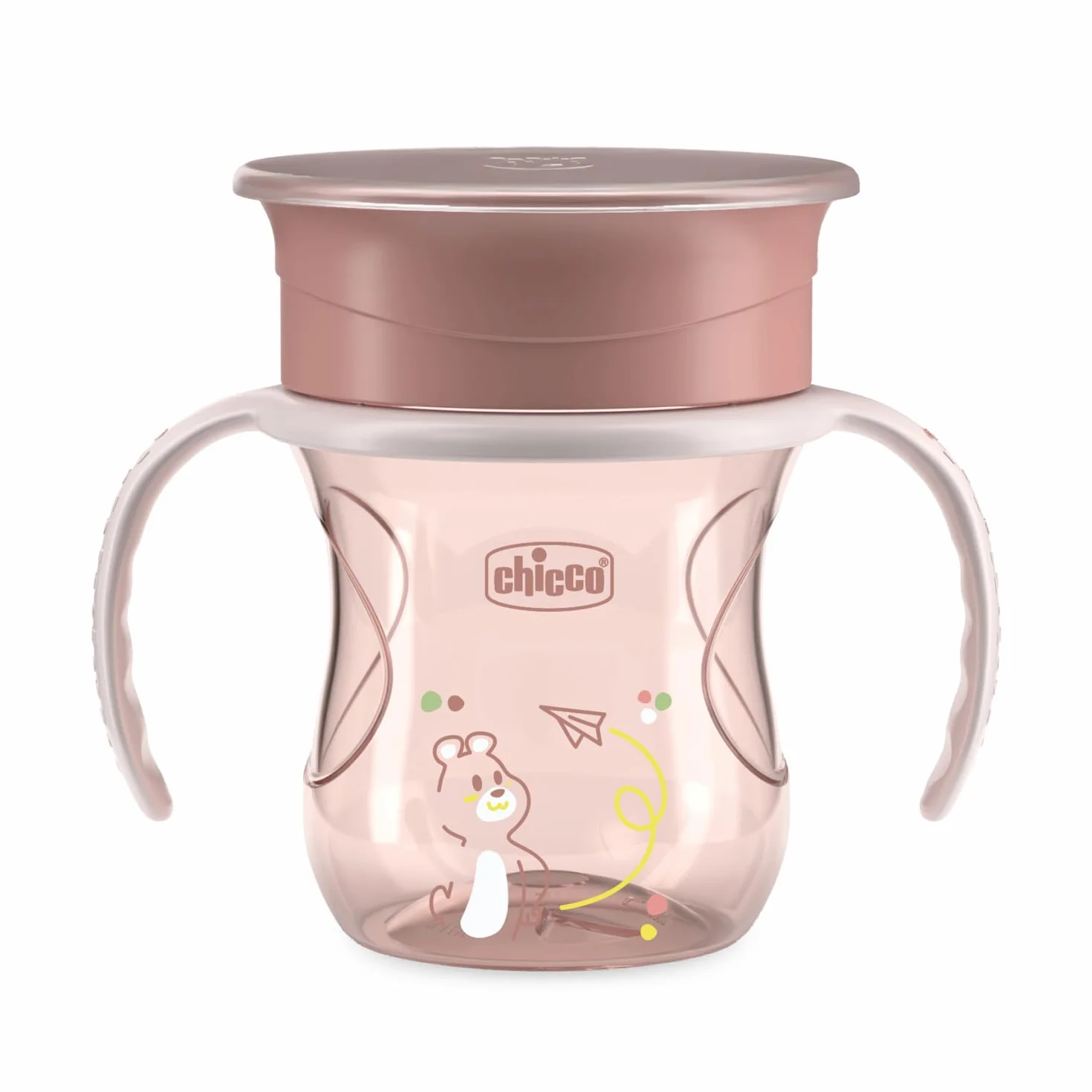 Chicco Perfect Cup Premier Verre Enfants 200 ml Tasse Biberon 12+ Mois Apprendre à Boire Membrane Silicone 360° Poignées Amovibles sans BPA Rose
