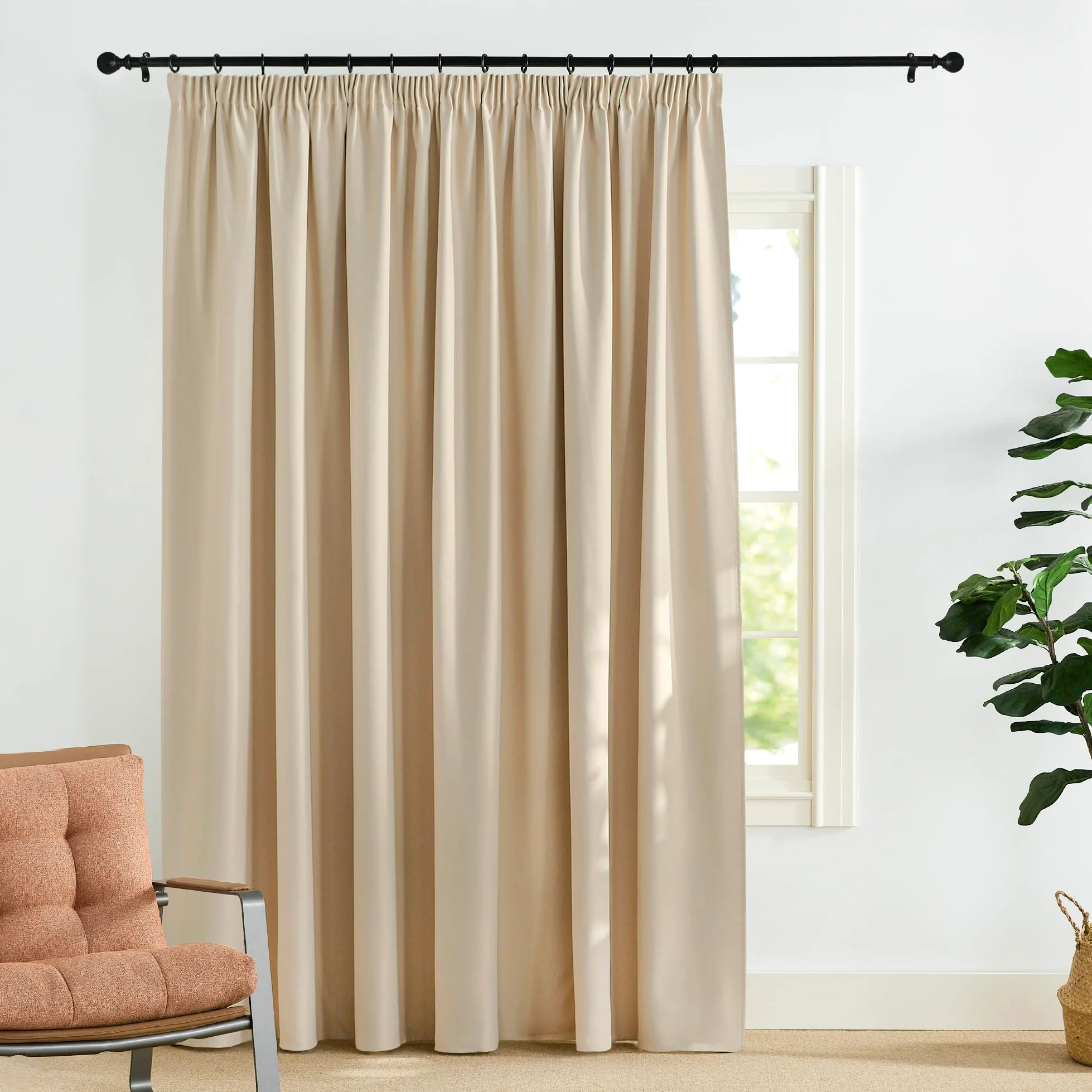 PONY DANCE Rideau Grande Largeur 300x260cm (LxH), Rideaux Occultant Galon Fronceur et Passe Tringle, Thermique Isolant Anti Froid Chaleur Decoration pour Fenetre Chambre Salon, Jaune Beige