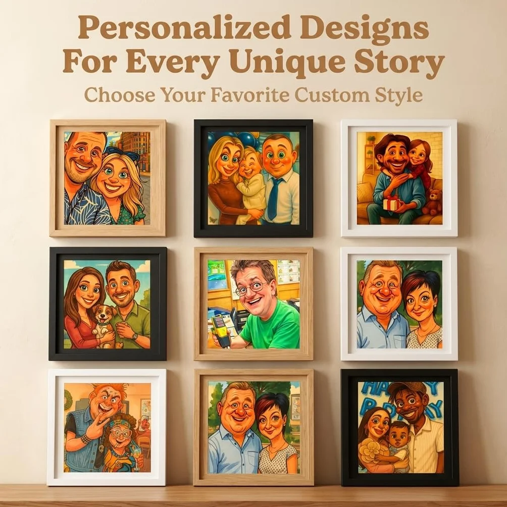 Cadre Photo Personnalisé en Bois Portrait Famille ou Couple Cadeau Anniversaire Mariage Décoration Maison
