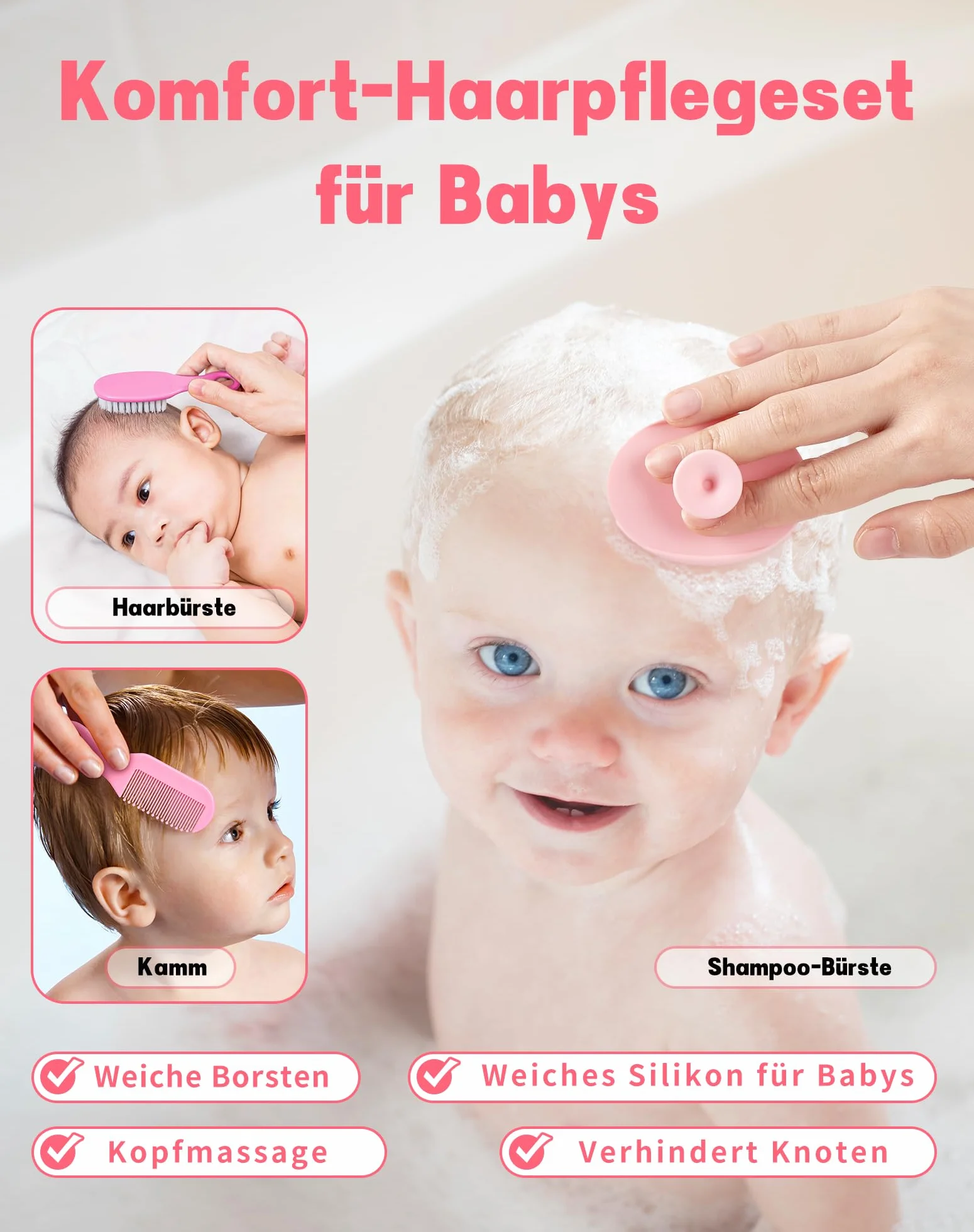 Trousse de Soin Bébé Kit de Toilette Bébé 15pces Sans BPA Rose