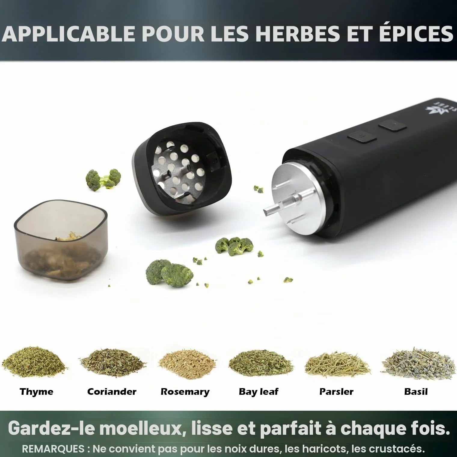 Grinder électrique à épices, broyeur portable 7 Nm, mouture rapide 1,5 g, USB (noir)