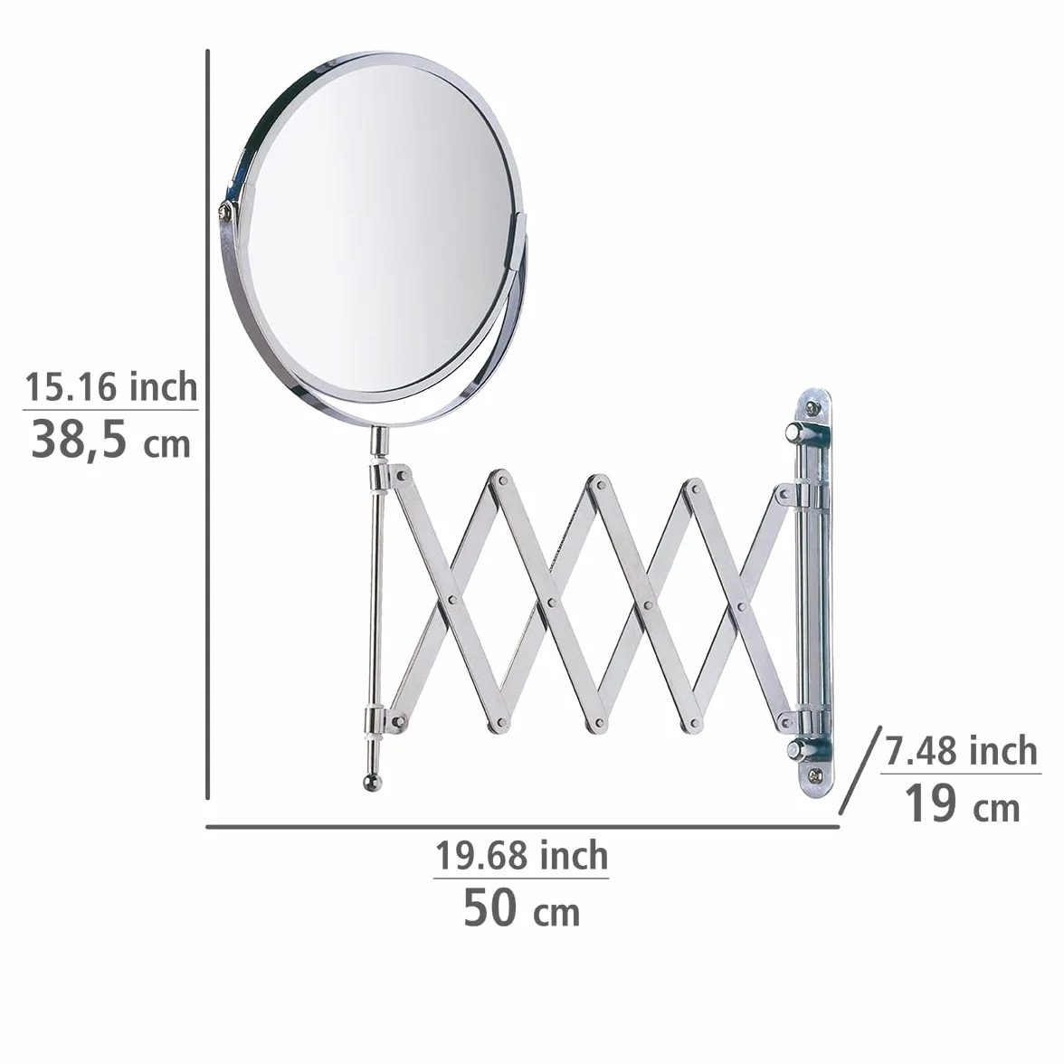 WENKO Miroir cosmétique mural à bras télescopique orientable chromé