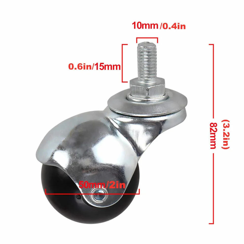 Caster Wheels 4pcs Office Chair Swivel Casters 2" 50mm Furniture Ball Casters Nylon Silent with Threaded Rod M8/M10