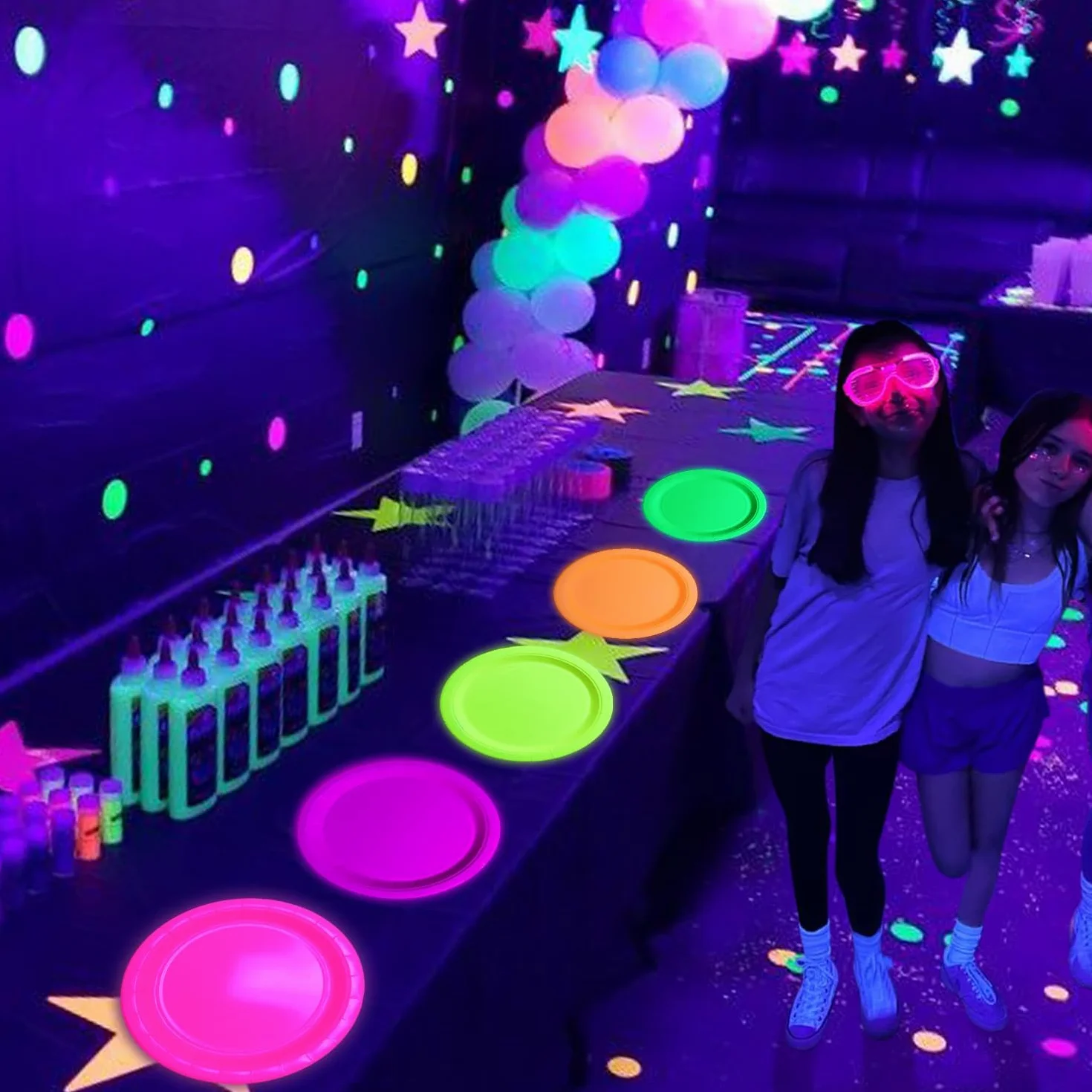 Glow dans l'obscurité Assiettes de fête au néon 5 couleurs Halloween
